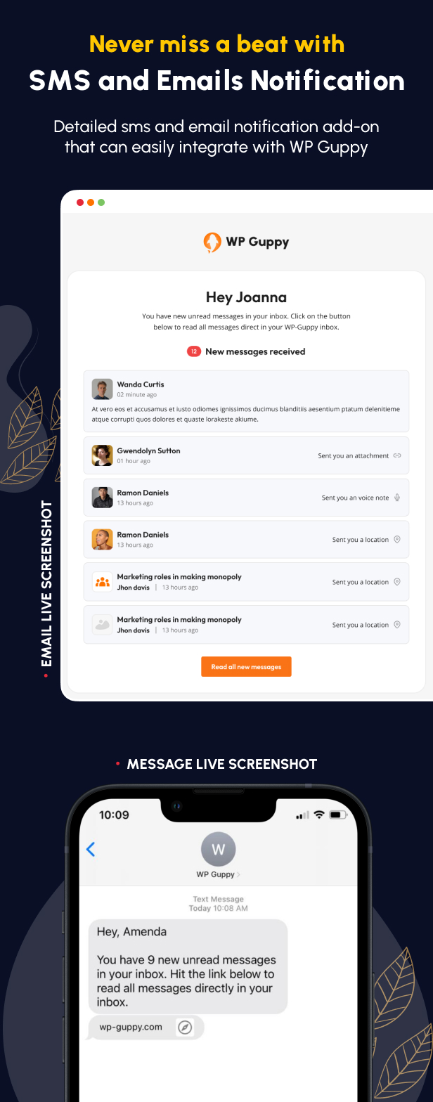 Guppy Noty -  SMS and Email Notifications Extension for WP Guppy Pro
